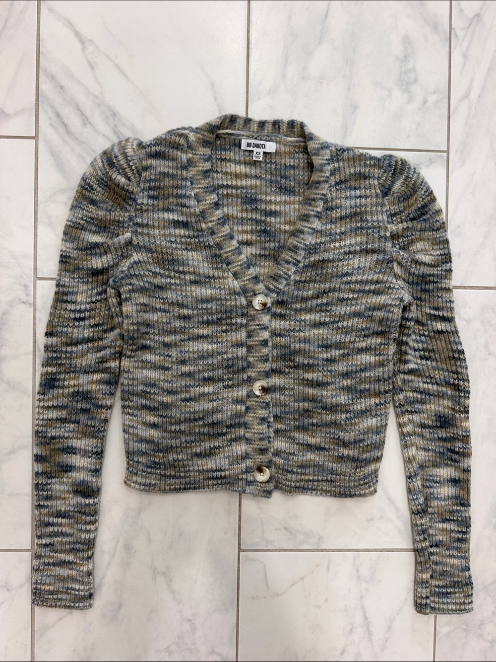 BB Dakota Space Dye Puff Sleeve Cardigan Sweater Size S